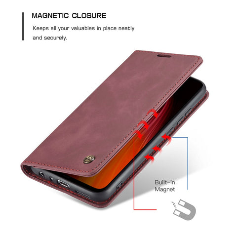 CASEME 013 Series Auto-absorbed Leather Wallet Stand Phone Covering Case for Xiaomi Redmi Note 8