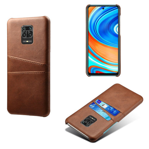 KSQ Double Card Slots PU Leather Coated Plastic Phone Hard Cover for Xiaomi Redmi Note 9 Pro/9 Pro Max/9S