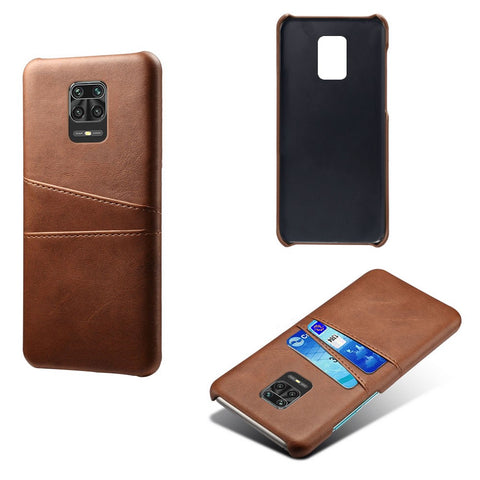 KSQ Double Card Slots PU Leather Coated Plastic Phone Hard Cover for Xiaomi Redmi Note 9 Pro/9 Pro Max/9S