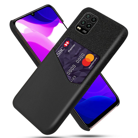 Cloth Splicing PU Leather Coated PC Hard Case with Card Slot for Xiaomi Mi 10 Lite 5G