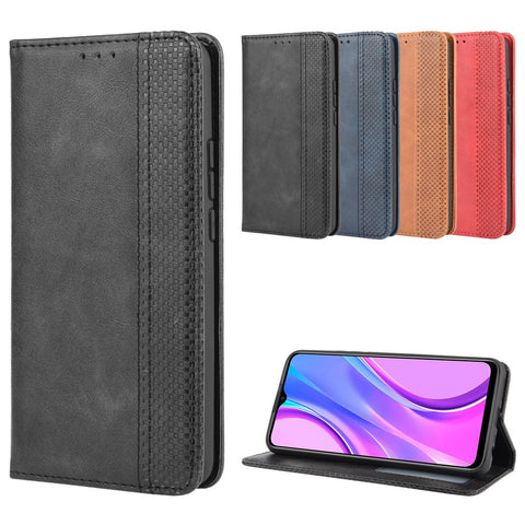 Vintage Style Leather Wallet Stand Phone Shell for Xiaomi Redmi 9 Prime (India) / Redmi 9