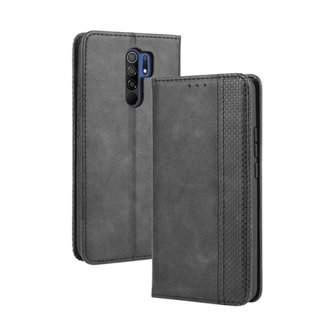 Vintage Style Leather Wallet Stand Phone Shell for Xiaomi Redmi 9 Prime (India) / Redmi 9