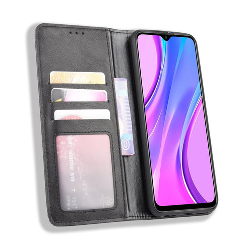 Vintage Style Leather Wallet Stand Phone Shell for Xiaomi Redmi 9 Prime (India) / Redmi 9