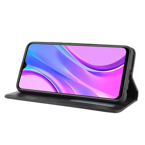 Vintage Style Leather Wallet Stand Phone Shell for Xiaomi Redmi 9 Prime (India) / Redmi 9