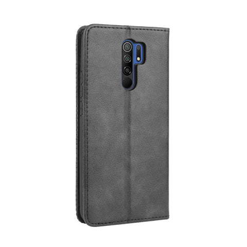 Vintage Style Leather Wallet Stand Phone Shell for Xiaomi Redmi 9 Prime (India) / Redmi 9