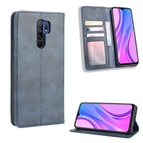 Vintage Style Leather Wallet Stand Phone Shell for Xiaomi Redmi 9 Prime (India) / Redmi 9