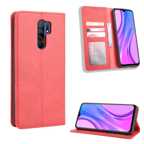 Vintage Style Leather Wallet Stand Phone Shell for Xiaomi Redmi 9 Prime (India) / Redmi 9