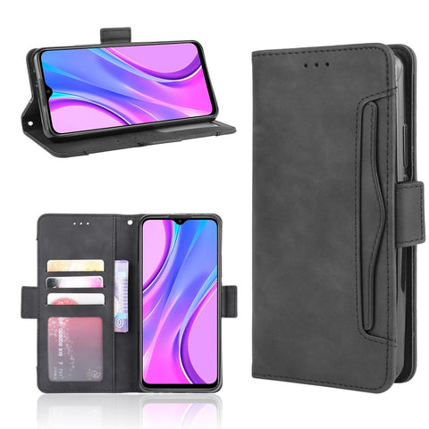 Wallet Stand Flip Leather Phone Cover for Xiaomi Redmi 9 Prime (India) / Redmi 9 Multiple Card Holders Design Phone Case