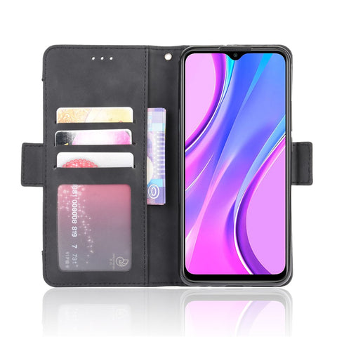 Wallet Stand Flip Leather Phone Cover for Xiaomi Redmi 9 Prime (India) / Redmi 9 Multiple Card Holders Design Phone Case
