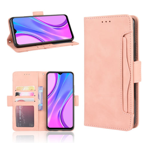 Wallet Stand Flip Leather Phone Cover for Xiaomi Redmi 9 Prime (India) / Redmi 9 Multiple Card Holders Design Phone Case