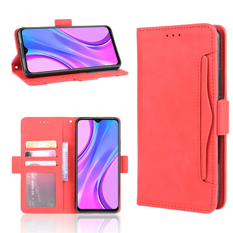 Wallet Stand Flip Leather Phone Cover for Xiaomi Redmi 9 Prime (India) / Redmi 9 Multiple Card Holders Design Phone Case