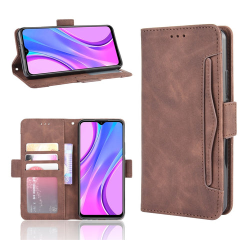 Wallet Stand Flip Leather Phone Cover for Xiaomi Redmi 9 Prime (India) / Redmi 9 Multiple Card Holders Design Phone Case