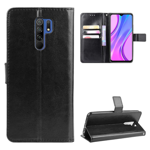 Crazy Horse Texture Wallet Stand Leather Phone Case for Xiaomi Redmi 9 Prime (India) / Redmi 9