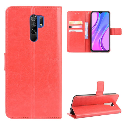 Crazy Horse Texture Wallet Stand Leather Phone Case for Xiaomi Redmi 9 Prime (India) / Redmi 9
