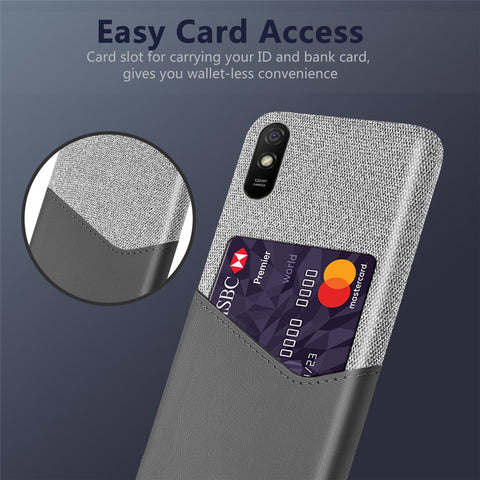 KSQ Card Holder Cloth + PU Leather Coated PC Back Cover for Xiaomi Redmi 9A