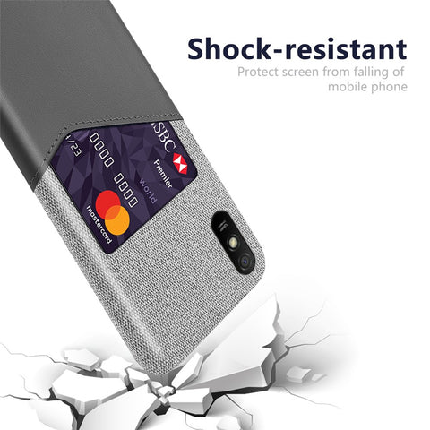 KSQ Card Holder Cloth + PU Leather Coated PC Back Cover for Xiaomi Redmi 9A