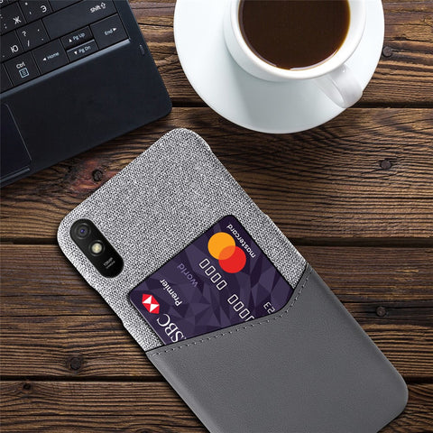 KSQ Card Holder Cloth + PU Leather Coated PC Back Cover for Xiaomi Redmi 9A