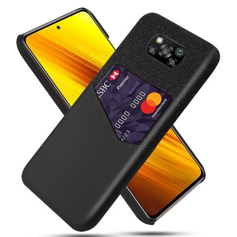 KSQ Card Holder Cloth + PU Leather Coated PC Back Cover for Xiaomi Poco X3 NFC / Poco X3