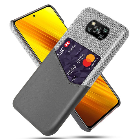 KSQ Card Holder Cloth + PU Leather Coated PC Back Cover for Xiaomi Poco X3 NFC / Poco X3