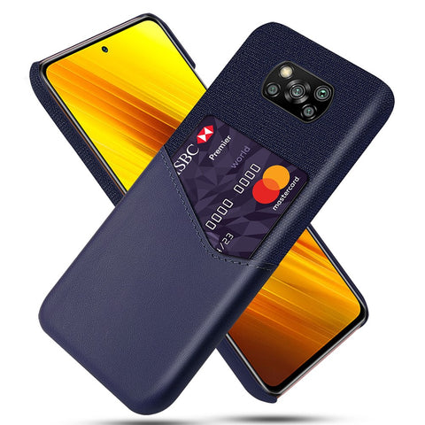 KSQ Card Holder Cloth + PU Leather Coated PC Back Cover for Xiaomi Poco X3 NFC / Poco X3