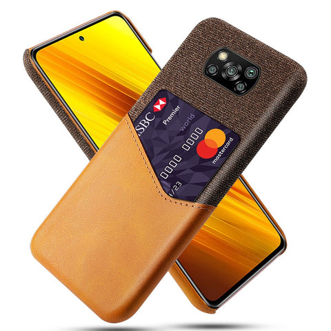 KSQ Card Holder Cloth + PU Leather Coated PC Back Cover for Xiaomi Poco X3 NFC / Poco X3