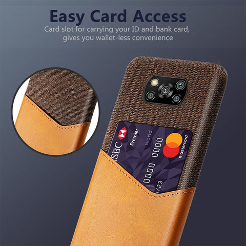 KSQ Card Holder Cloth + PU Leather Coated PC Back Cover for Xiaomi Poco X3 NFC / Poco X3