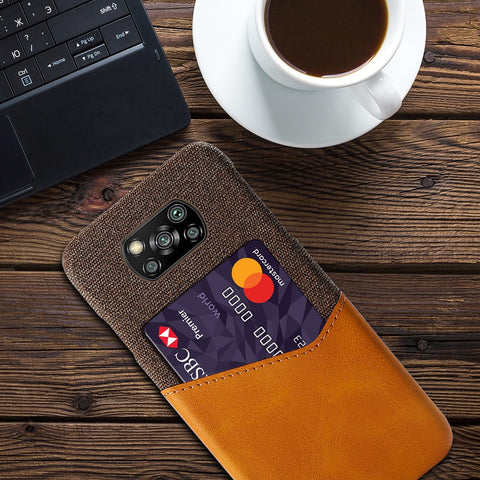 KSQ Card Holder Cloth + PU Leather Coated PC Back Cover for Xiaomi Poco X3 NFC / Poco X3