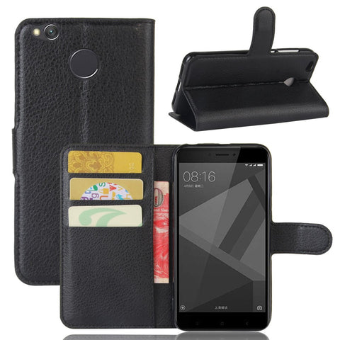 Litchi Skin Wallet Leather Stand Case for Xiaomi Redmi 4X