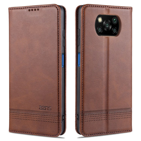 AZNS Auto-Absorbed Leather Wallet Stand Protective Cover Case for Xiaomi Poco X3/Poco X3 NFC