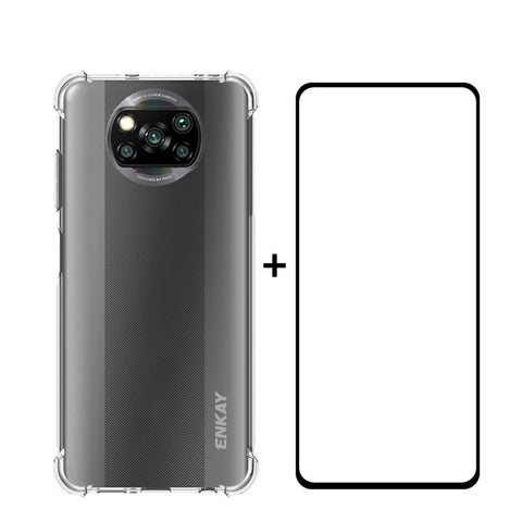 ENKAY ENK-PC0622 2 in 1 Clear TPU Case + [Complete Cover] 0.26mm 9H 2.5D Tempered Glass Full Glue Screen Film for Xiaomi Poco X3/Poco X3 NFC