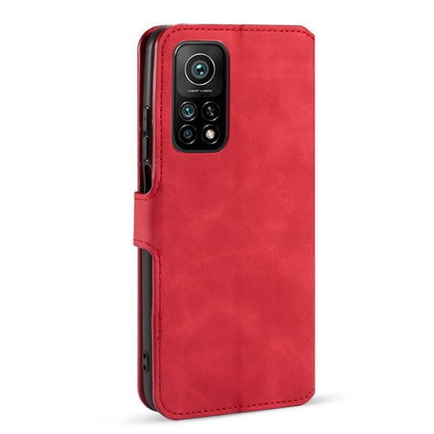 DG.MING Vintage Style Leather Wallet Stand Cover Shell with Handy Strap for Xiaomi Mi 10T 5G/10T Pro 5G/Redmi K30S