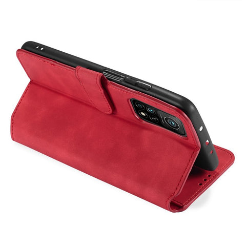 DG.MING Vintage Style Leather Wallet Stand Cover Shell with Handy Strap for Xiaomi Mi 10T 5G/10T Pro 5G/Redmi K30S