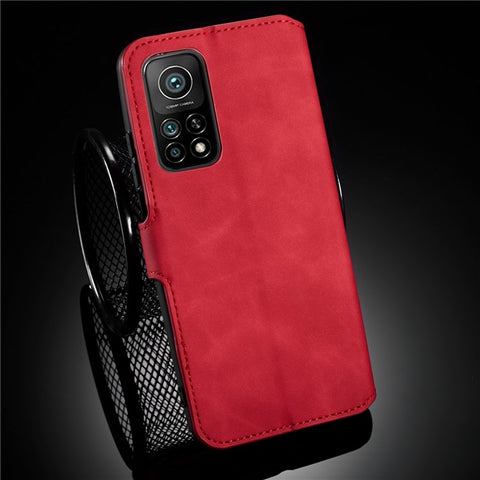 DG.MING Vintage Style Leather Wallet Stand Cover Shell with Handy Strap for Xiaomi Mi 10T 5G/10T Pro 5G/Redmi K30S