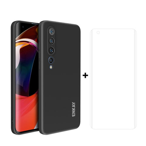 ENKAY HAT PRINCE ENK-PC0752 Precise Hole Liquid Silicone Straight Edge Phone Cover Case + Full Screen Hot Bending PET HD Screen Protector for Xiaomi Mi 10