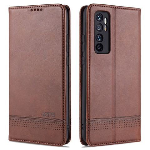 AZNS Auto-absorbed PU Leather + TPU Wallet Stand Phone Cover Case for Xiaomi Mi Note 10 Lite