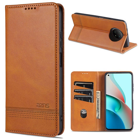AZNS Automatic Suction Design Leather Wallet Mobile Phone Stand Case for Xiaomi Redmi Note 9 5G/Redmi Note 9T 5G