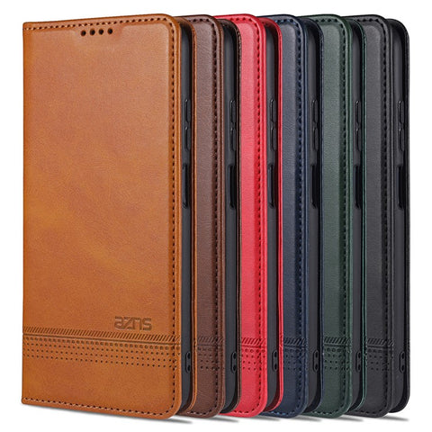 AZNS Automatic Suction Design Leather Wallet Mobile Phone Stand Case for Xiaomi Redmi Note 9 5G/Redmi Note 9T 5G