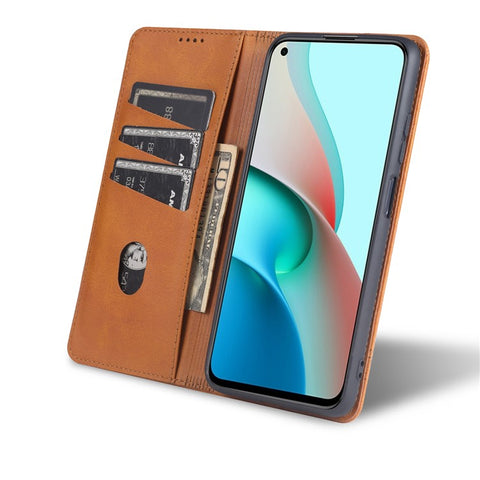 AZNS Automatic Suction Design Leather Wallet Mobile Phone Stand Case for Xiaomi Redmi Note 9 5G/Redmi Note 9T 5G