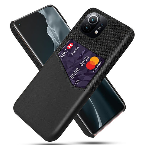KSQ With Cloth + PU Leather Coated PC Back Cover with Back Card Holder Design for Xiaomi Mi 11