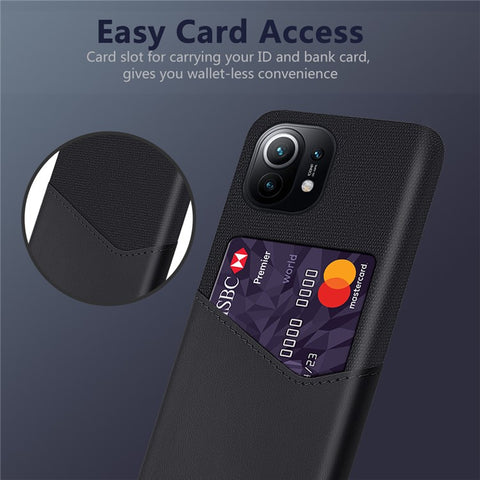 KSQ With Cloth + PU Leather Coated PC Back Cover with Back Card Holder Design for Xiaomi Mi 11