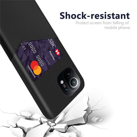 KSQ With Cloth + PU Leather Coated PC Back Cover with Back Card Holder Design for Xiaomi Mi 11