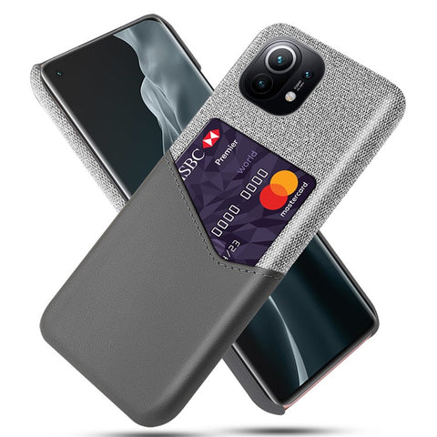 KSQ With Cloth + PU Leather Coated PC Back Cover with Back Card Holder Design for Xiaomi Mi 11