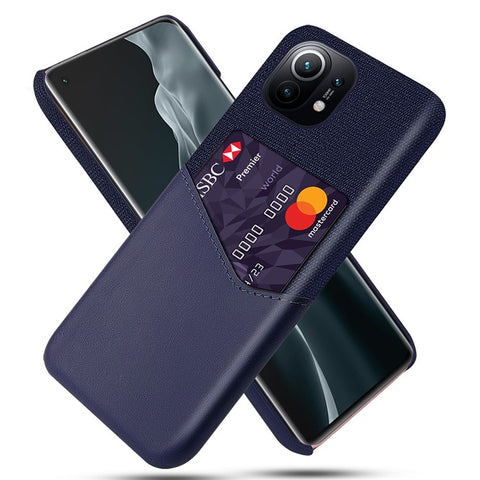 KSQ With Cloth + PU Leather Coated PC Back Cover with Back Card Holder Design for Xiaomi Mi 11