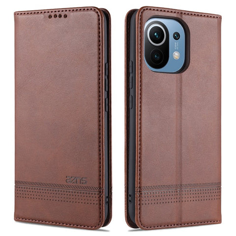 AZNS Auto-absorbed Magnetic Stand Wallet Leather Mobile Shell Case for Xiaomi Mi 11