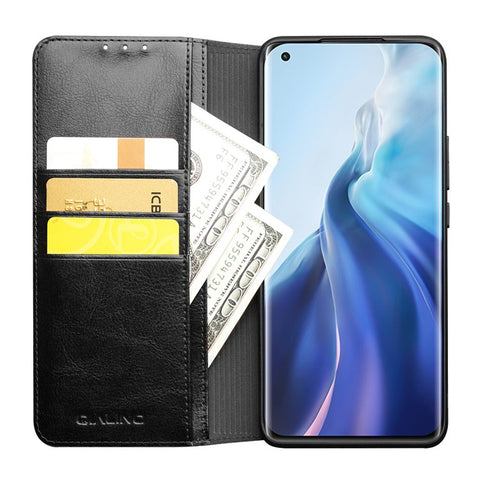 QIALINO Folio Flip Genuine Leather Case for Xiaomi Mi 11, Foldable Stand Wallet Phone Cover