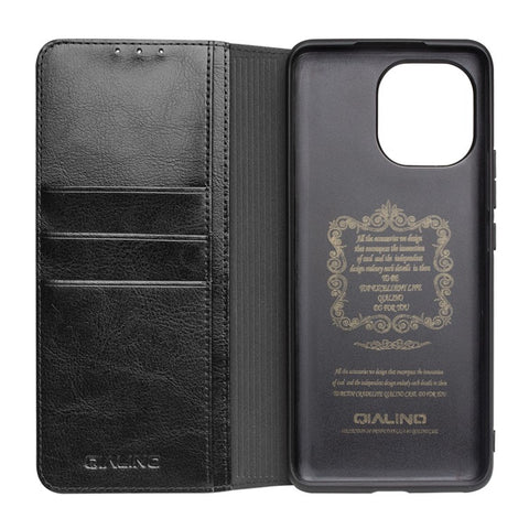 QIALINO Folio Flip Genuine Leather Case for Xiaomi Mi 11, Foldable Stand Wallet Phone Cover
