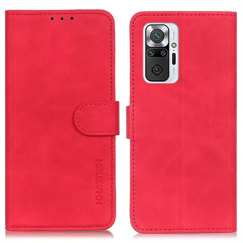 KHAZNEH Retro PU Leather Case for Xiaomi Redmi Note 10 Pro (Global), Stand Function Flip Magnetic Wallet Phone Cover- Red