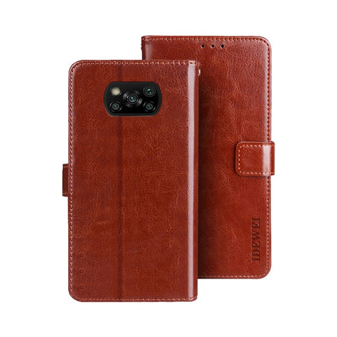 IDEWEI Crazy Horse Texture Leather Wallet Folio Flip Mobile Phone Case for Xiaomi Poco X3 Pro