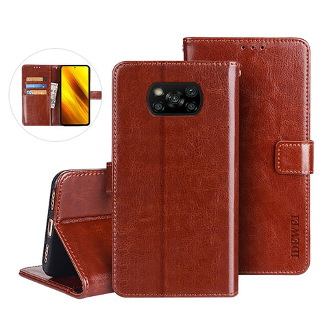 IDEWEI Crazy Horse Texture Leather Wallet Folio Flip Mobile Phone Case for Xiaomi Poco X3 Pro