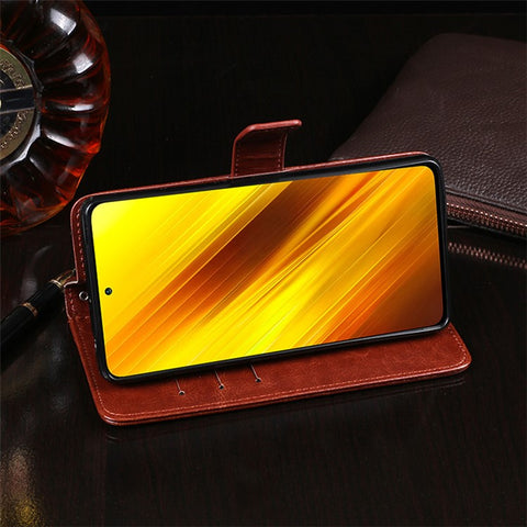IDEWEI Crazy Horse Texture Leather Wallet Folio Flip Mobile Phone Case for Xiaomi Poco X3 Pro